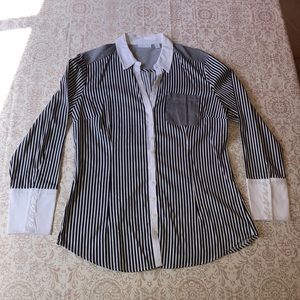 NY&Co Black & white striped button down shirt